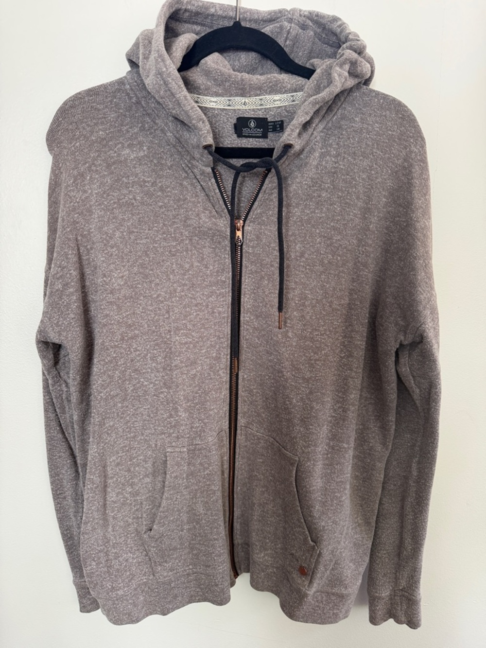 Volcom Womens Heather Taupe Zip-Up Hoodie Jacket